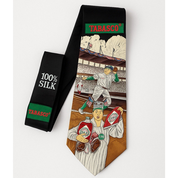 Vintage Tabasco Baseball Novelty Necktie 100% Silk Made in USA 60” x 4” - Picture 2 of 12